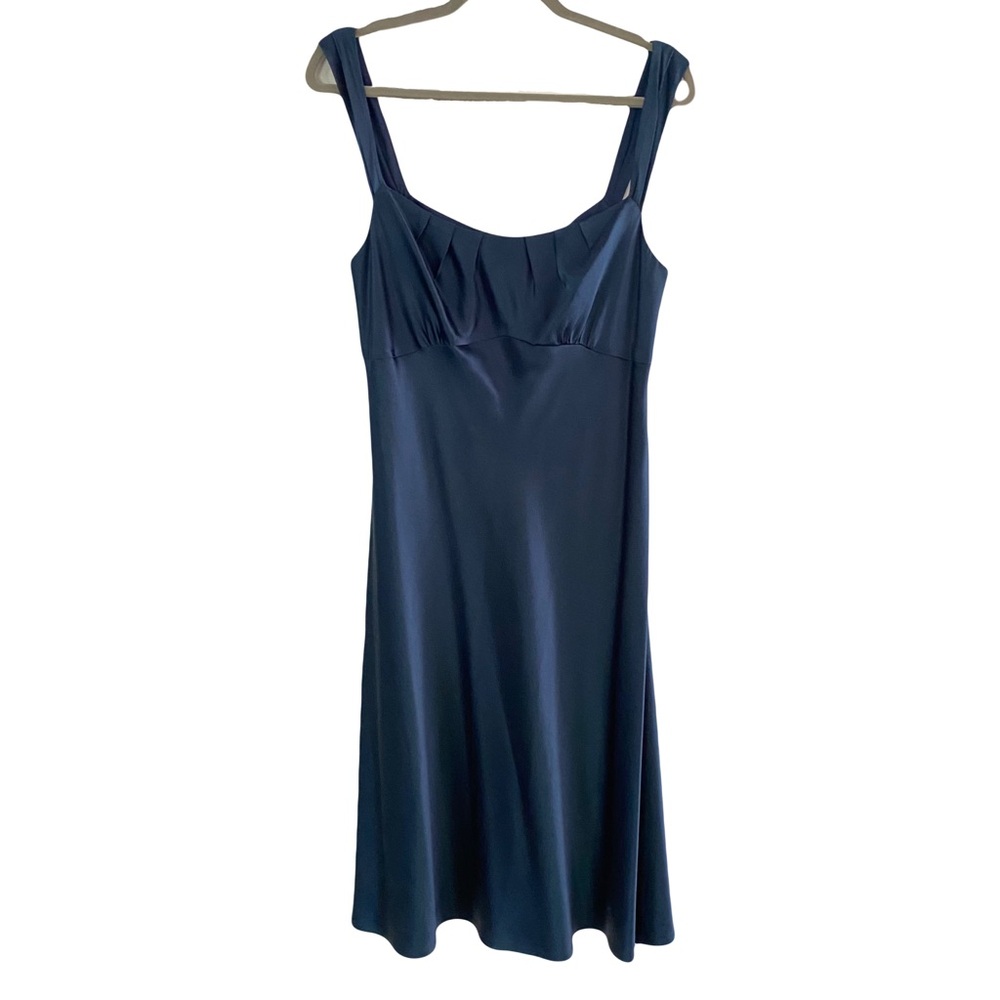 Ann Taylor Cobalt Blue Silk Flowy‎ Sleeveless Ruched Formal Midi Dress Size 8 - Picture 2 of 7